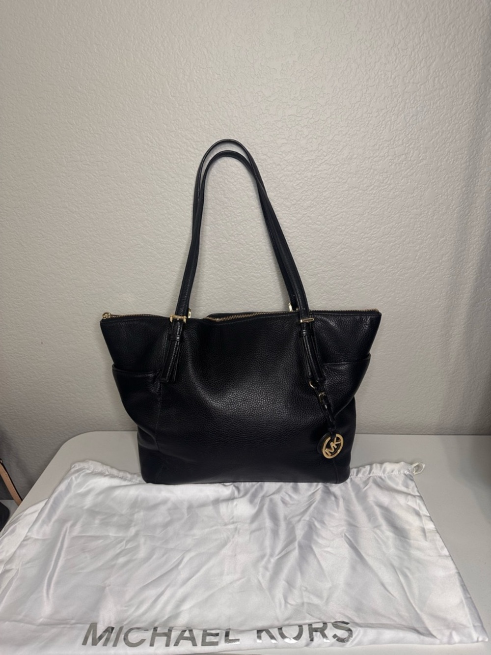 Michael Kors Black Pebbled Leather Jet Set Tote Bag with Dust Bag